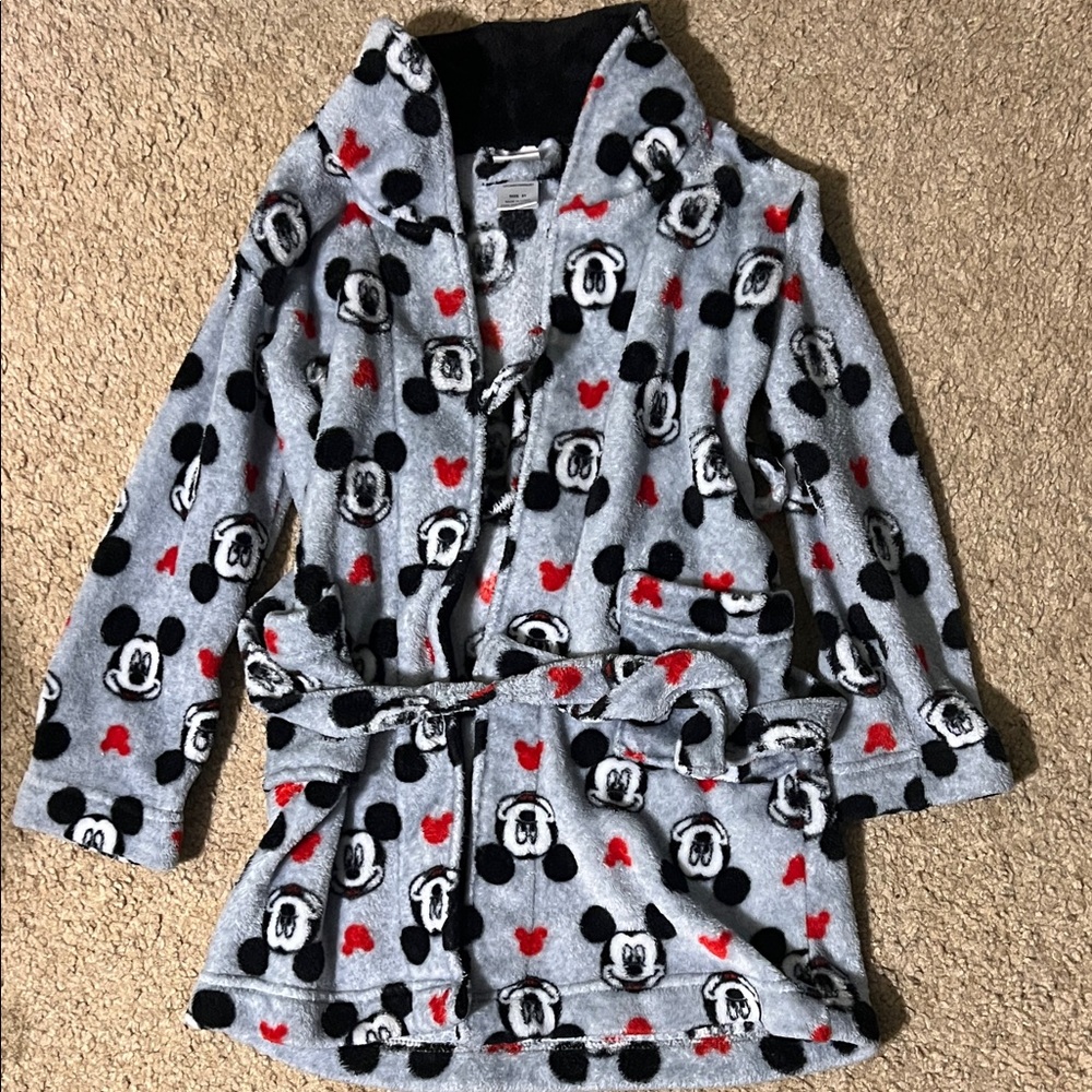 Kids Plush robe - Grey with Black & Red Mickey Print
